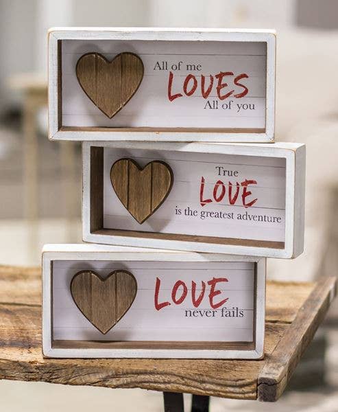 Slat Wood Heart Shadow Box, 3 Assorted