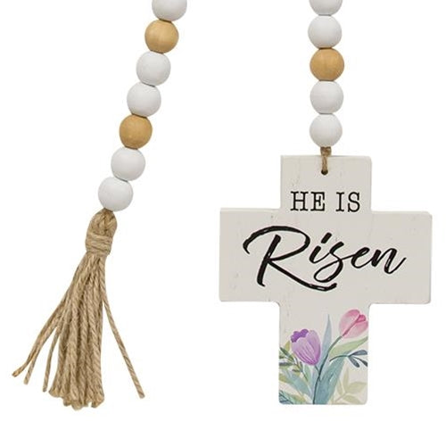 He Is Risen Wooden Bead Garland w/Cross